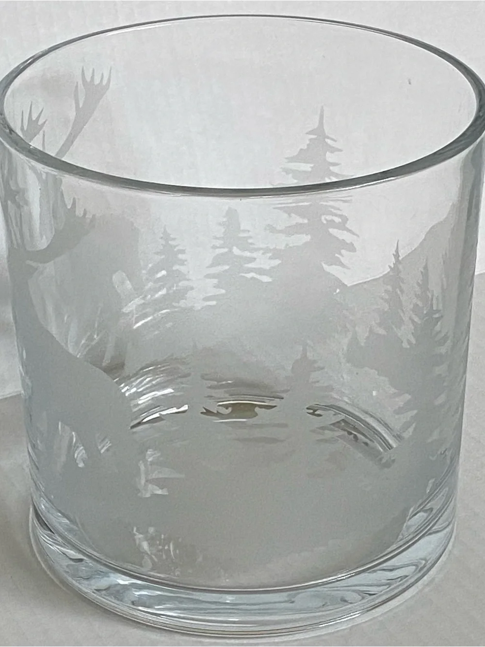 Etched Glass Cylinder Pillar Candle Holder 6” X 6” Vase Woodland Deer Tree EUC
